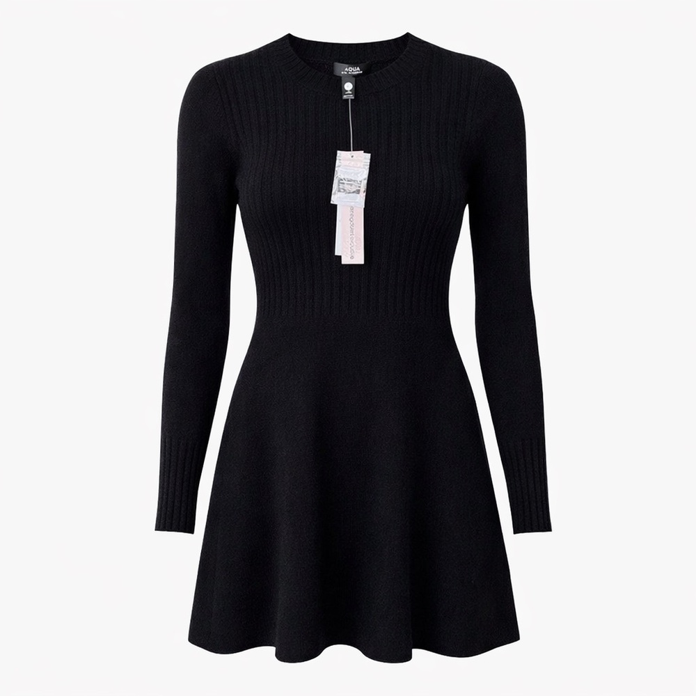 100% Cashmere Sweater Dress Ribbed Mini Black Size L NWT Soft Luxe - Picture 2 of 9